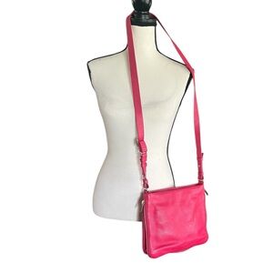 - Fossil Pebbled Leather Rose Pinkish Red zipper around expand Crossbody H…